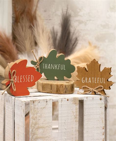 Col House Designs Wholesale Thankful Grateful Blessed Leaf Wood