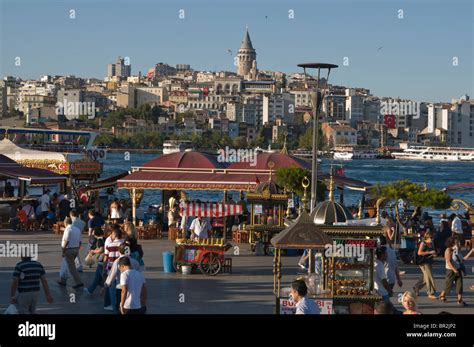 Eminonu Harbourside And Galata Towers Istanbul Turkey Stock Photo Alamy