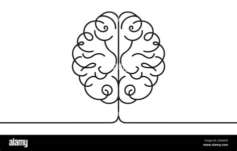 Continuous One Line Drawing Of Human Brain Hand Drawn Minimalism Style