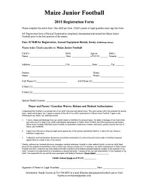 Fillable Online Maize Junior Football Registration Form Please