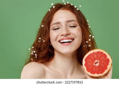 Beautiful Smiling Half Naked Topless Redhead Stock Photo 2227197815