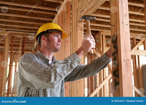 Construction Man Using Hammer Stock Image Image Of Fixing Nail