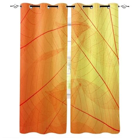 Rideau Occultant Feuilles Texture Orange Thermique Insonorisation