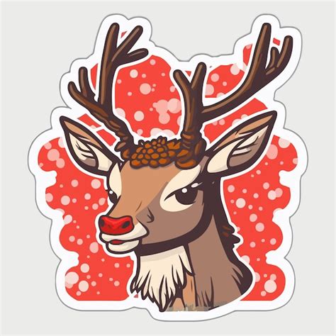 Premium Vector Sticker Template With Christmas Deer Xmas Reindeer