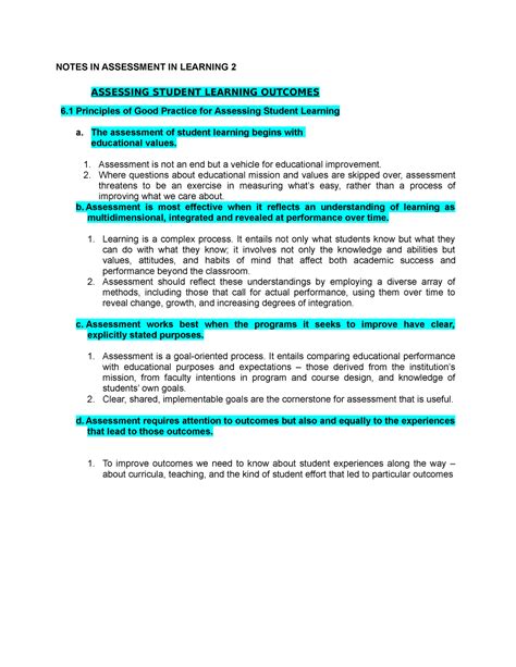 Assessing Student Learning Outcomes Notes In Assessment In Learning 2