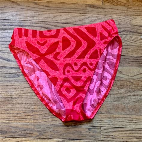 Vintage Swim Vtg Funky Aztec Bright Neon 9s 80s High Waisted Swim Bikini Bottoms Pink Hawaii