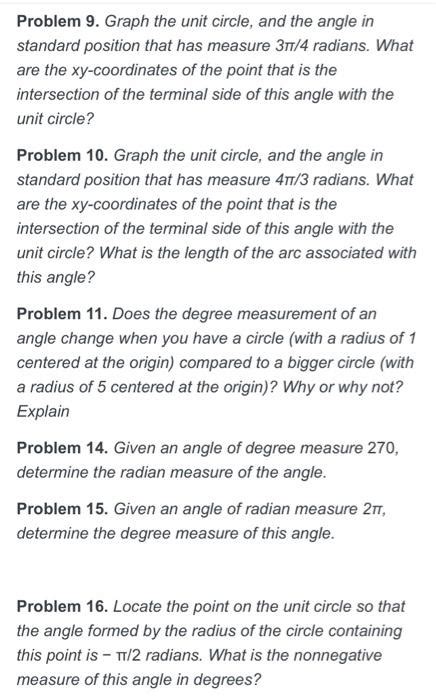 Solved Problem 9 Graph The Unit Circle And The Angle In