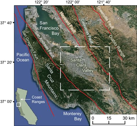 Location map of Santa Clara Valley and vicinity. Base map hillshade ...