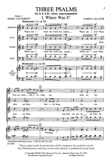 Three Psalms Sheet Music James Sclater Satb Choir