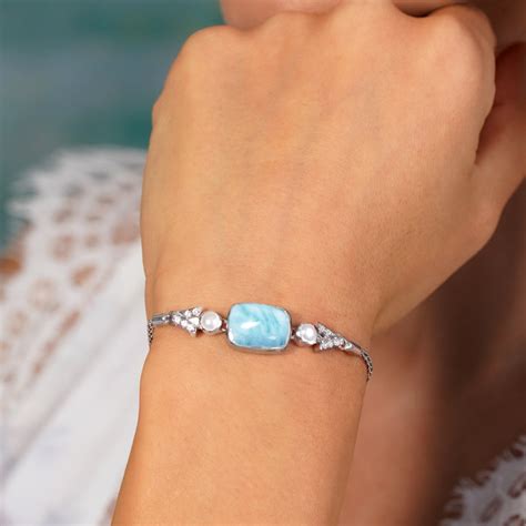 Pearl Bracelet With Larimar And Sapphire By Marahlago