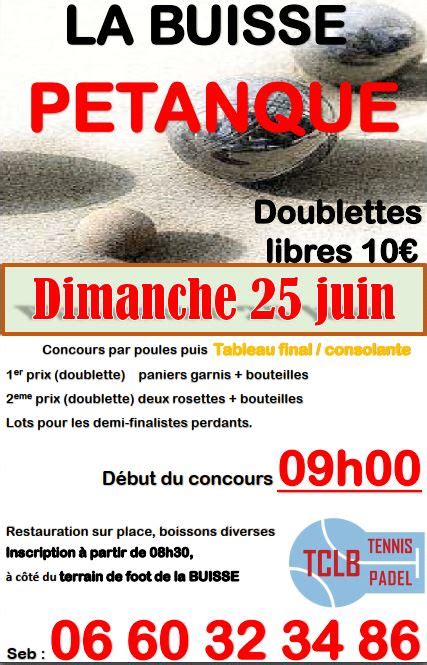 Concours de pétanque Ouvert à tous La Buisse 25 juin 2023 Doublette