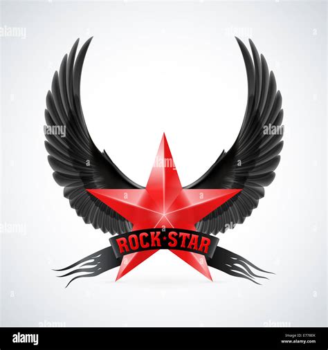 Red star with Rock Star banner and black wings. Illustration on white background Stock Photo - Alamy