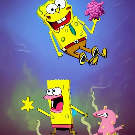 Spongebob And Patrick Star Smoking Weed Digital Art Stable Diffusion