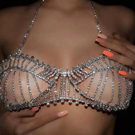 New Crystal Bikini Bra Body Chain Harness Sexy Shiny Lux Bling