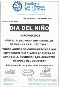 Plazo Para Entrega De Planillas D A Del Ni O A Luz Y Fuerza Mar