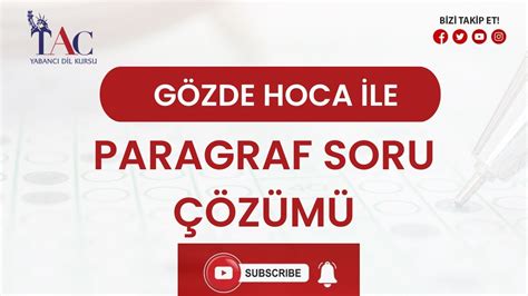 GÖZDE HOCA İLE PARAGRAF SORU ÇÖZÜM DERSİ I tacdilkursu YouTube