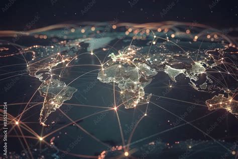 digital world map  moving trade routes  data streams stock