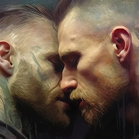 Kissing Male Gay Couple Digital Art Ai Generated Realistic Art Painting Wall Art Poster