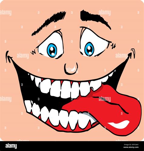 Cartoon Face of man with a big mouth. His tongue sticks out. He is ...