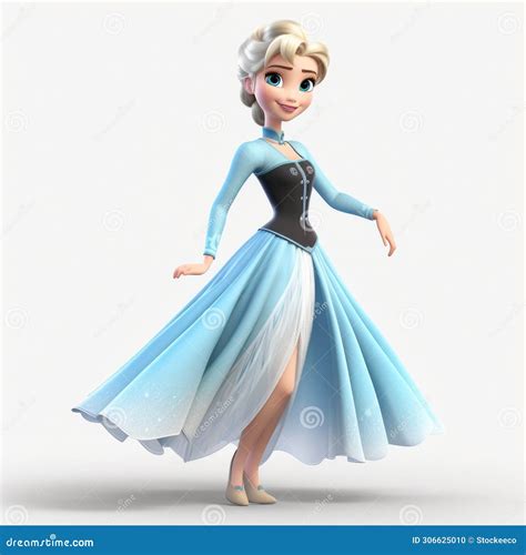 3d Render Cartoon of Elsa in Blue Dress - High Resolution Full Body ...