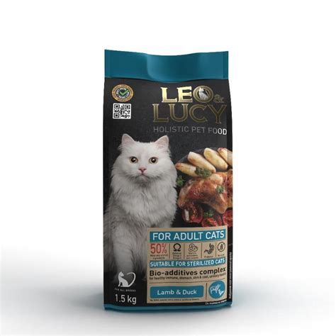 Корм для кошек Leo&Lucy СУХОЙ ХОЛИСТИК С ЯГНЕНКОМ, УТКОЙ И БИОДОБАВКАМИ ...