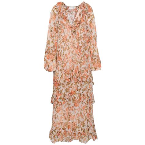 Zimmermann Ruffled Trimmed Floral Print Silk Georgette Midi Dress At