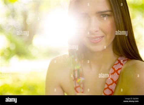 Brunette Beauty Smiling At Camera Stock Photo Alamy