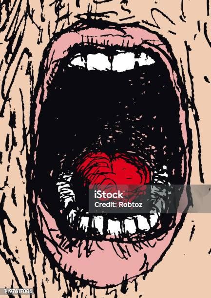 Wide Open Mouth Screaming Vector Drawing向量圖形及更多大喊圖片 大喊 尖叫 人的臉部 Istock