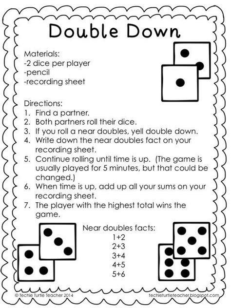 Freebie Double Down Dice Game For Near Doubles Addition Strategy