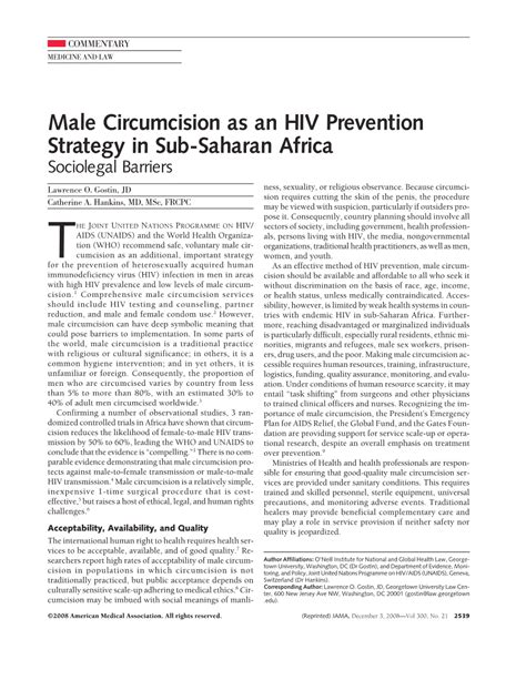 Male Circumcision As An Hiv Prevention Strategy In Sub Saharan Africa