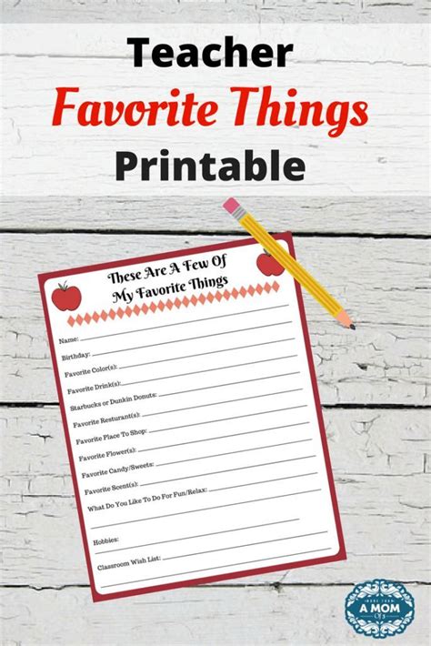 Free Printable Teacher Favorite Things Web My Teachers Favorite Things