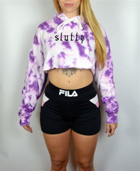 Slutty Tie Dye Crop Top Hoodie Pastel Psychedelic Hipster Etsy