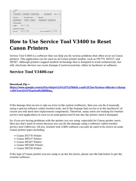 Fillable Online How To Use Service Tool V3400 To Reset Canon Printers