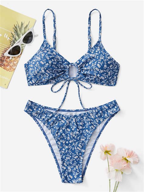 SHEIN Swim Vcay Bañador bikini con estampado floral con cordón