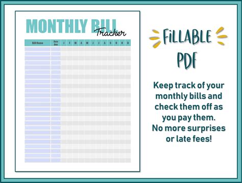 Monthly Bill Due Date Tracker Fillable Printable Pdf Etsy Espa A