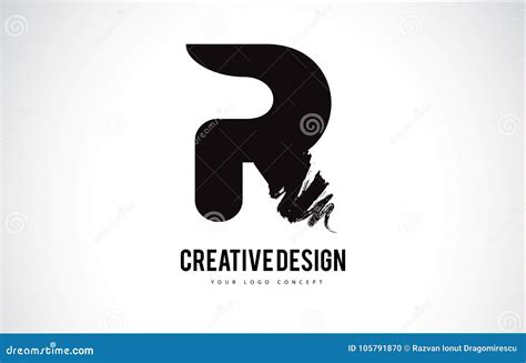 R Letter Logo Design Brush Paint Stroke Artistic Black Paintbrush