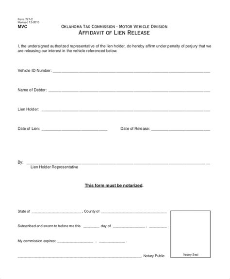 Lien Affidavit Form AffidavitForm Net