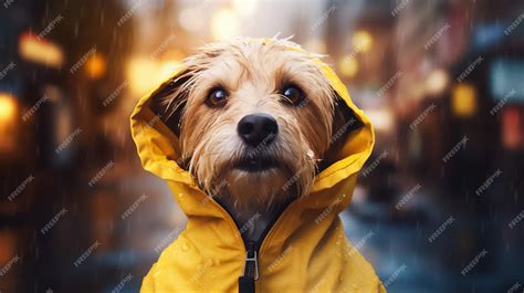 Premium AI Image | A dog wearing a yellow raincoat in the rain