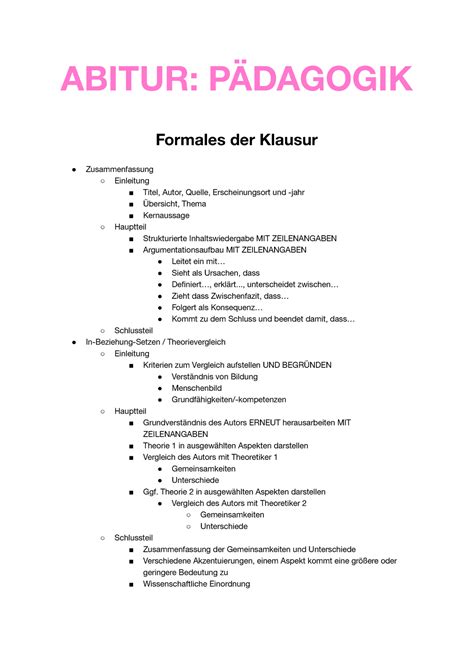 Abitur P Dagogik Zusammenfassung Inhaltlicher Berblick Abitur