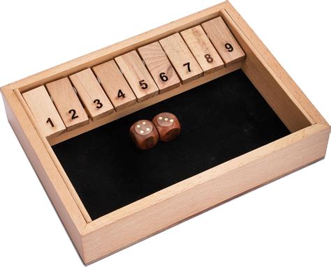 Ajuny Wooden Shut The Box Game 9 Number Flip Tiles With Solid Natural