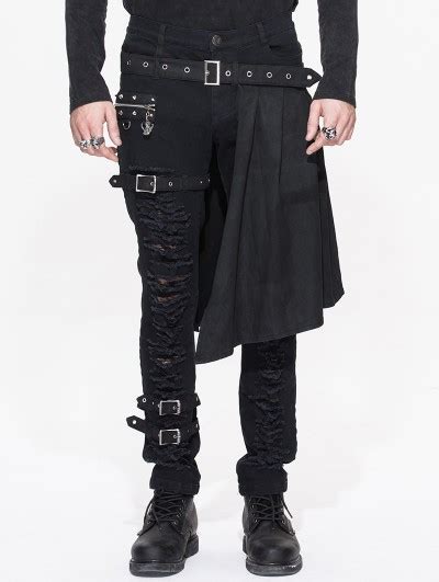 Devil Fashion Black Gothic Punk Removable Skirts Trousers For Men