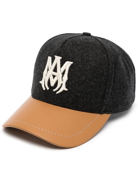 Amiri Embroidered Logo Leather Brim Baseball Cap In Grey | ModeSens
