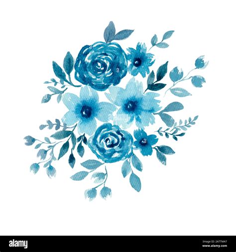 abstract floral background with blue flowers isolated on white ...