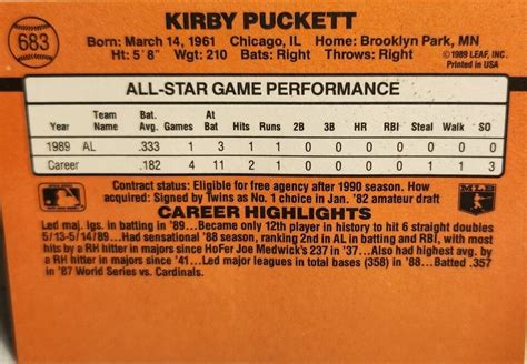 Donruss Kirby Puckett Hof All Star Rare Error Card Ebay