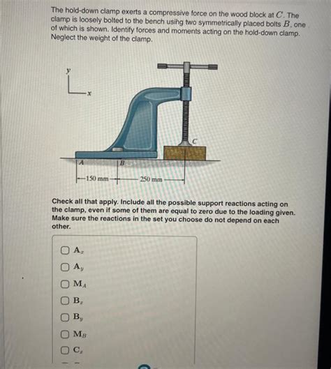 Solved The Hold Down Clamp Exerts A Compressive Force On The Chegg