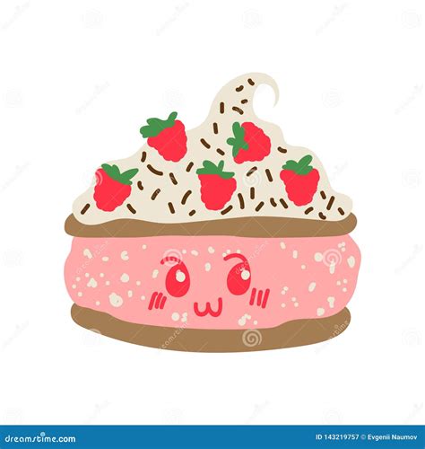 Personaje De Dibujos Animados Delicioso Lindo Feliz De La Torta Postre