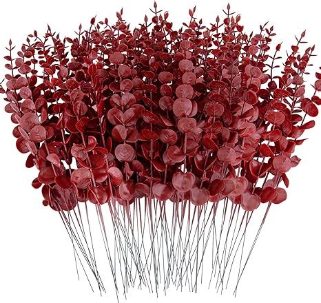 Amazon Feqo Pcs Red Eucalyptus Stems Artificial Eucalyptus