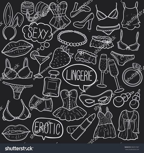 Vektor Stok Erotic Lingerie Doodle Chalkboard Art Tanpa Royalti