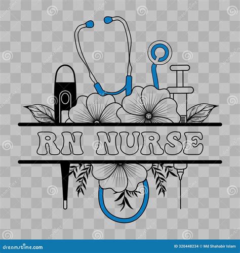 Rn Nurse Sticker Split Floral Nurse Sticker Stock Vector