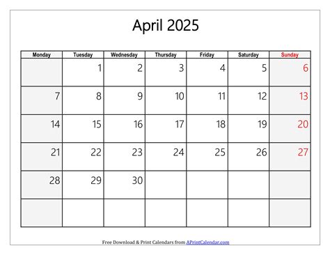 Free Printable April 2025 Calendar Pdf With Holidays Template